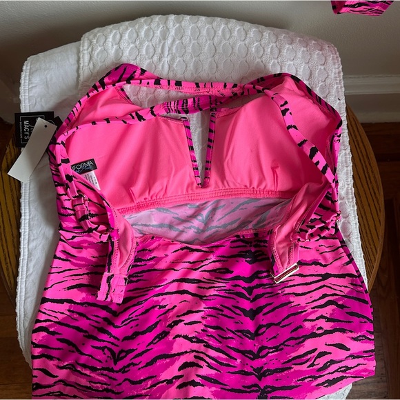 California Waves Animal Print Tankini Swimsuit V-Wire Padded Strappy NWT - Picture 7 of 17